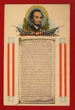 ABRAHAM LINCOLN GETTYSBURG ADDRESS MILITARY PATRIOTIC FLAG ANTIQUE PC POSTCARD  picture