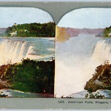 c1900s Niagara Falls American Falls from Goat Island Litho Photo Stereo Card V8 picture