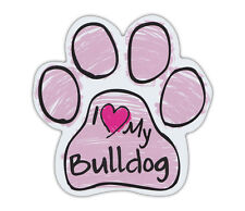 Pink Scribble Paws: I LOVE MY BULLDOG BULL DOG | Dog Paw Shaped Car Magnets picture