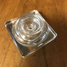 Antique Clear Glass Inkwell - Heavy Cube Shape with Beveled Edging - Glass Lid  picture