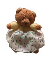 Russ Berrie Teddy Bear Plush Christmas Ornament Yellow Shirt Dress Floral  picture