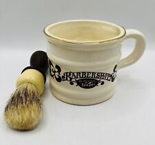 Vtg Barbershop Shaving Mug Brush Set 1976 Ceramic Mug Gold Accent Wood Handle picture