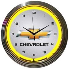 GM CHEVROLET YELLOW NEON CLOCK Man Cave Lamp Light picture