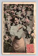 c1905 French Woman Small Waist Flowers Albert Bergeret PHOTOTYPIE Postcard picture