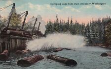 Vintage Postcard 1918 Dumping Logs from Train Into River Washington BALBOA STAMP picture