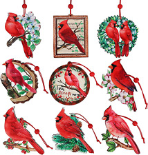 9Pieces Red Cardinal Christmas Ornaments Wooden Cardinals Birds for Christmas Tr picture