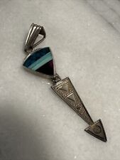 Vintage Navajo Ray Tracey Mixed Stones  Dangle Arrow Sterling Silver Pendant picture