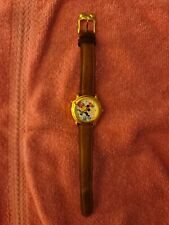 ✅Vintage Disney Mickey Mouse Leather Strap Lorus Singing Watch. picture