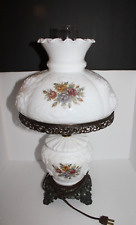 Vtg Phoenix Lamp Hurricane Lamp with Chimney Puffy Rose 3 Way switch Parlor Lamp picture