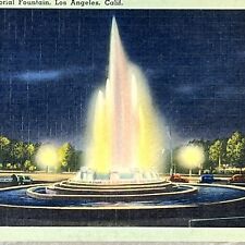 Vintage Los Angeles, CA Linen Postcard Mulholland Memorial Fountain Illuminated picture