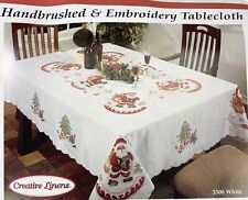 Creative Linens Hand Brushed Embroidery Tablecloth Santa Christmas Holiday picture