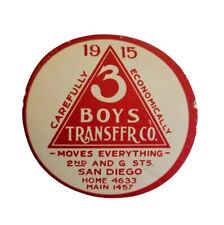 1915 3 Boys Transfer Moving Co. Decal Gum Intact San Diego CA Advertising Unique picture