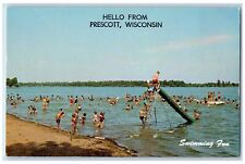 Prescott Wisconsin WI Postcard Hello From Swimming Is Fun c1960's Bathing Scene picture