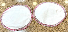 Vintage White Linen Crochet Pink Lace Edge Doily Round 10” Set of 2 Handmade picture