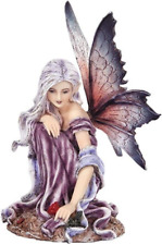 5.25 Inch Fairyland Purple Winged Fairy with Red Rose Statue Figurine picture