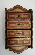 OLD XIX Gilled wood wall box cabinet 4 drawers low relief Cut Victorian decor picture