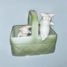 Antique Porcelain German Pink Pig Fairing Pigs in a Basket-as Is picture