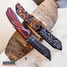 2PC TANTO Assisted Open BUCKSHOT Pocket Folding Knife + Damascus Etched CLEAVER picture