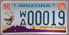 2005 ARIZONA LICENSE PLATE, CONSERVING WILDLIFE, LOW NUMBER #W/A 00019 ELK FISH picture