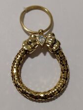 Gold Tone Mesh Wreath Bow Teardrop Crystal Keyring Accessory picture