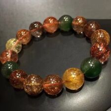 Natural Color   Rutilated Quartz Gemstone Crystal Round Bead Bracelet 13mm picture