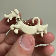 Vintage c.1960s White Enamel Dachshund Lapel pin / Brooch - Mid Century / Dog picture