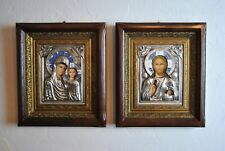 Orthodox silver plated pair of icons Kazan Mother of God and Lord Almighty picture
