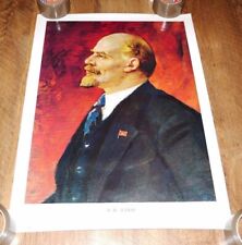 Authentic Soviet Russian USSR Cold War Propaganda Poster Lenin Portrait Red picture