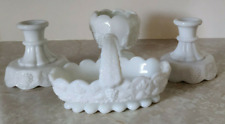 Westmoreland Milk White Basket Rose Bowl and Candle Holders Grape Panel Design picture
