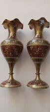 Vintage Hand Painted And Engraved Brass Bud Vase From British India 8 in tall picture