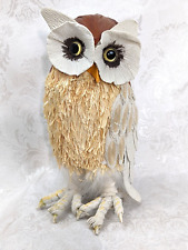 Handmade 8” Barn Owl Made Of  Feathers & Wood 2 Tone Glass Eyes picture