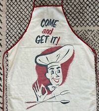 1950’s MCM Vintage Come And Get It Cookout Apron Chef With Barbecue Tool picture