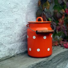 Enamel Milk Can with Lid, Red, Garden Decor, Soviet Vintage 1980s Enamelware picture