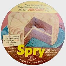 Vintage c1940s Aunt Jennys SPRY Shortning Recipe Round Dessert Can Label Ex.Con. picture