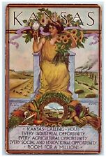 1915 Pretty Woman Sunflowers And Fruits Seward Ramona Kansas KS Vintage Postcard picture