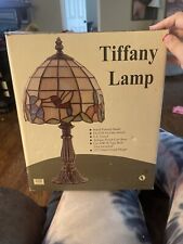 Vintage Tiffany Table Lamp Stained Glass Hummingbird Flower 13” Cast Base NOS picture