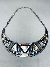 MARYLITA BOONE VINTAGE ZUNI INLAY TURQUOISE STERLING SILVER NECKLACE picture