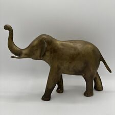 8” Vintage Brass Elephant Sculptural Statue & Raised Trunk Lucky picture