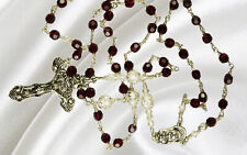 Catholic Rosary Handmade Ruby Red & Clear Czech Crystals Italian Silver Crucifix picture