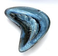 Vintage MCM Ashtray Drip Glaze Pottery Atomic Boomerang Blue Gray  9