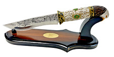 Carved And Etched Eagle Fixed Blade Knife With Wooden Display Stand picture