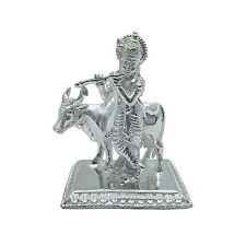 Indian Traditional Pure Silver Lord Krishna with Kamdhenu Cow For Puja 100gm picture