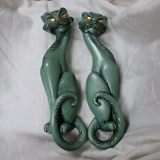 Unusual Vnt Pair Green Cat Gold Eyes Whiskers Wall Decor MCM Universal Statuary picture