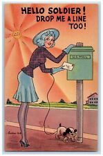 c1940's Woman Dropping Letter Dog Soldier US Mail WW2 Unposted Vintage Postcard picture