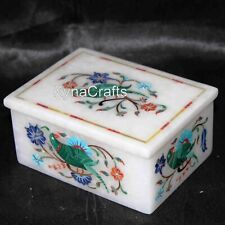 4 x 3 Inches White Marble Jewelry Box Parrot Pattern Inlay Work Stationary Box picture