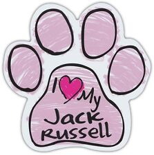 Pink Scribble Paws: I LOVE MY JACK RUSSELL TERRIER | Dog Paw Shaped Car Magnets picture