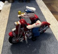 Popeye the Sailor Man Red Motorcycle Cast Iron Toy Vintage Figure picture