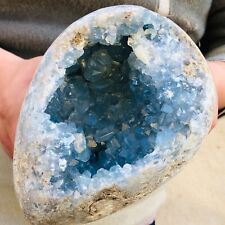 8.46lb Natural blue celestite geode quartz crystal mineral specimen healing picture
