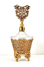 Ormolu Perfume Bottle Glass & Gold Bronze Filigree No Dauber 7.5