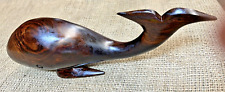Vintage Hand Carved Dark Iron Wood Nautical Whale Paperweight Figurine Moby Dick picture